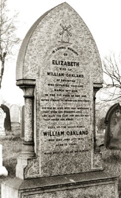 Gravestone of William and Elizabeth Oakland, "Rock Cemetery", Mansfield Road, Nottingham. Image kindly provided by Chris McCann.